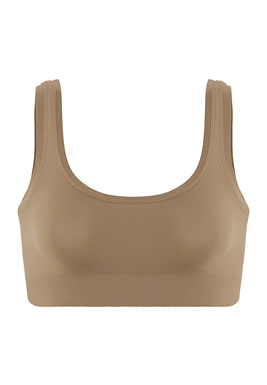 Front cutout view of HA suede camel microfibre Crop Top