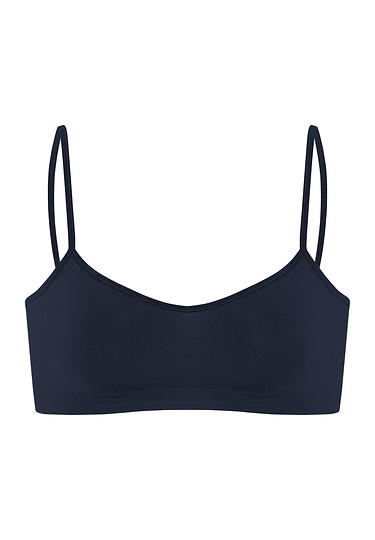 Front cutout view of HA deep navy microfibre Crop Top