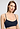 Close-up view of a women model wearing HA deep navy microfibre Crop Top