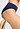 Close-up view of a women model wearing HA deep navy microfibre Midi Briefs