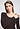 Close-up view of a women model wearing HA dark mocha modal/viscose/tencel L/SLV Shirt