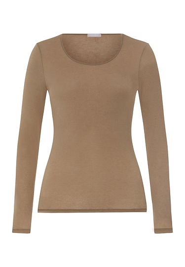 Front cutout view of HA suede camel modal/viscose/tencel L/SLV Shirt