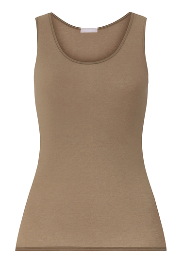Front cutout view of HA suede camel modal/viscose/tencel Tank Top