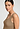 Close-up view of a women model wearing HA suede camel modal/viscose/tencel Tank Top