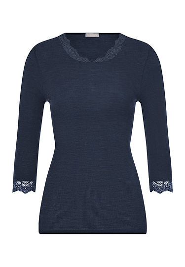 Front cutout view of HA deep navy wool 3/4 SLV Shirt