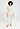 Full-body view of a women model wearing HA misty white wool 3/4 SLV Shirt
