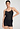 Front view of a women model wearing HA black wool Spaghetti Top