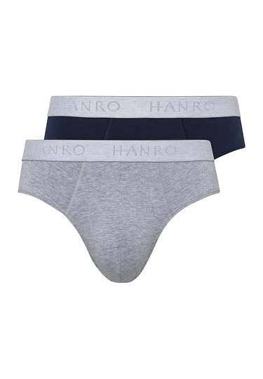 Front cutout view of Hanro light melange/deep navy cotton Briefs 2Pack