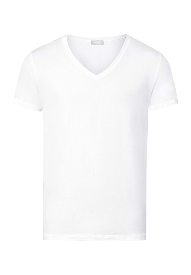 Front cutout view of HA white cotton S/SLV Shirt V-Neck