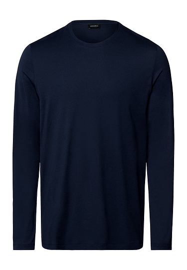 Front cutout view of Hanro deep navy cotton L/SLV Shirt