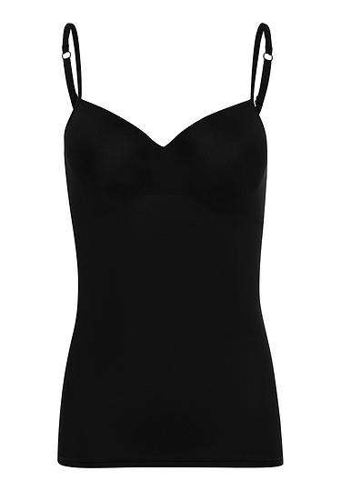 Front cutout view of HA black microfibre Padded Bra-Camisole