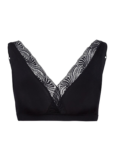 Front cutout view of Hanro black cotton Soft Cup Bra