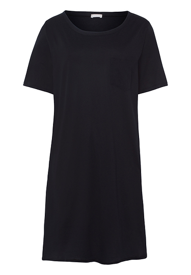 Front cutout view of Hanro black cotton S/SLV Nightdress 90cm