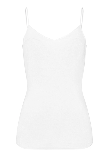 Front cutout view of HA white cotton Padded Spaghetti Top