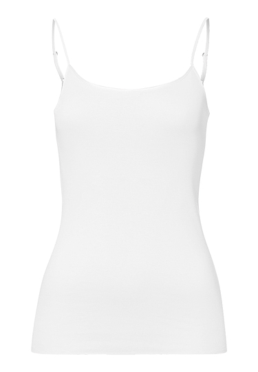 Front cutout view of Hanro white cotton Spaghetti Top