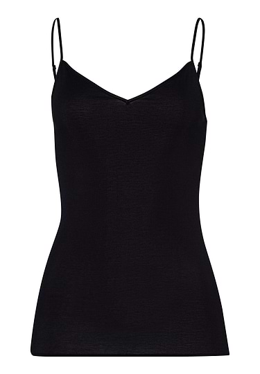 Front cutout view of Hanro black cotton Spaghetti Top