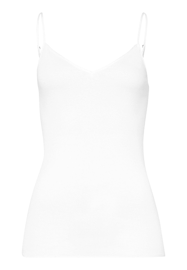 Front cutout view of Hanro white cotton Spaghetti Top