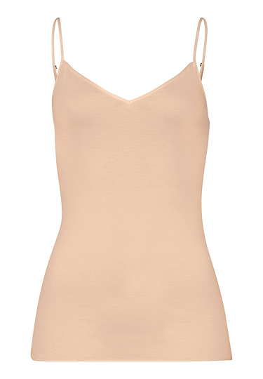 Front cutout view of Hanro beige cotton Spaghetti Top