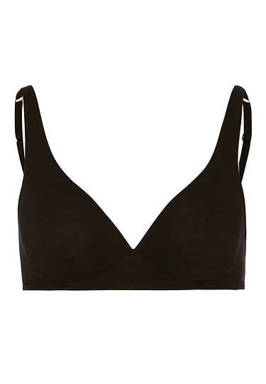 Front cutout view of Hanro black cotton Soft Cup Bra