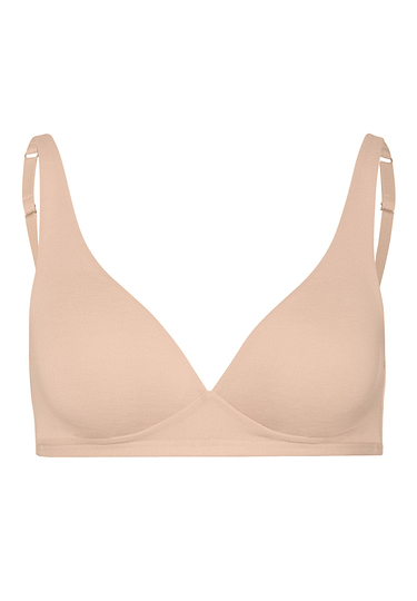 Front cutout view of Hanro beige cotton Soft Cup Bra
