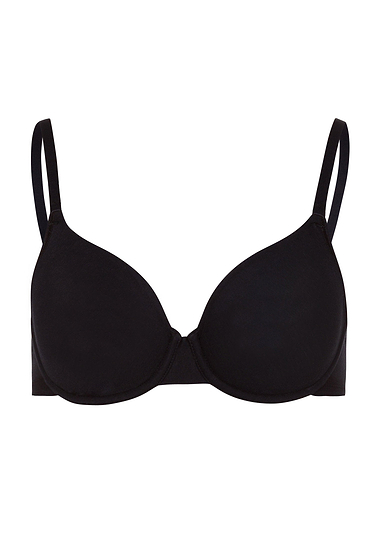Front cutout view of Hanro black cotton U/wire Bra