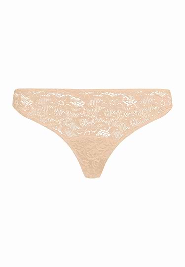 Front cutout view of Hanro beige microfibre Thong