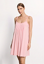 Front view of a women model wearing HA coral pink cotton Spaghetti Dress 90cm