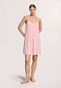 Full-body view of a women model wearing HA coral pink cotton Spaghetti Dress 90cm