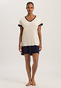 Full-body view of a women model wearing HA antique white cotton S/SLV Nightdress 85cm