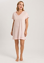 Full-body view of a women model wearing HA coral stripes cotton S/SLV Nightdress 85cm