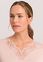 Close-up view of a women model wearing HA morning glow modal/viscose/tencel S/SLV Nightdress 100cm