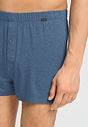 Close-up view of a men model wearing HA tanzanite melange modal/viscose/tencel Boxers