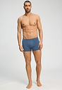 Full-body view of a men model wearing HA tanzanite melange modal/viscose/tencel Pants
