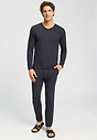 Full-body view of a men model wearing HA charcoal melange modal/viscose/tencel L/SLV Shirt V-Neck