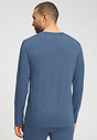 Back view of a men model wearing HA tanzanite melange modal/viscose/tencel L/SLV Shirt V-Neck