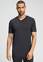 Front view of a men model wearing HA charcoal melange modal/viscose/tencel S/SLV Shirt V-Neck