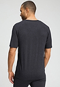 Back view of a men model wearing HA charcoal melange modal/viscose/tencel S/SLV Shirt V-Neck