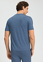Back view of a men model wearing HA tanzanite melange modal/viscose/tencel S/SLV Shirt V-Neck