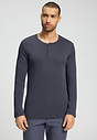 Front view of a men model wearing HA stormy gray cotton L/SLV Henley Shirt