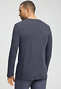 Back view of a men model wearing HA stormy gray cotton L/SLV Henley Shirt