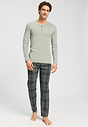 Full-body view of a men model wearing HA willow squares cotton Long Pants