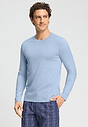 Front view of a men model wearing HA cashmere blue cotton L/SLV Shirt