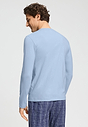 Back view of a men model wearing HA cashmere blue cotton L/SLV Shirt