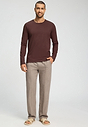 Full-body view of a men model wearing HA glazed chocolate cotton L/SLV Shirt