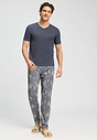 Full-body view of a men model wearing HA stormy gray cotton S/SLV Shirt V-Neck