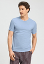 Front view of a men model wearing HA cashmere blue cotton S/SLV Shirt
