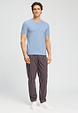 Full-body view of a men model wearing HA cashmere blue cotton S/SLV Shirt