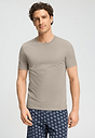 Front view of a men model wearing HA wooly beige cotton S/SLV Shirt