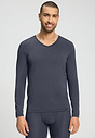 Front view of a men model wearing HA stormy gray modal/viscose/tencel L/SLV Shirt V-Neck