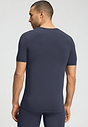 Back view of a men model wearing HA stormy gray modal/viscose/tencel S/SLV Shirt V-Neck